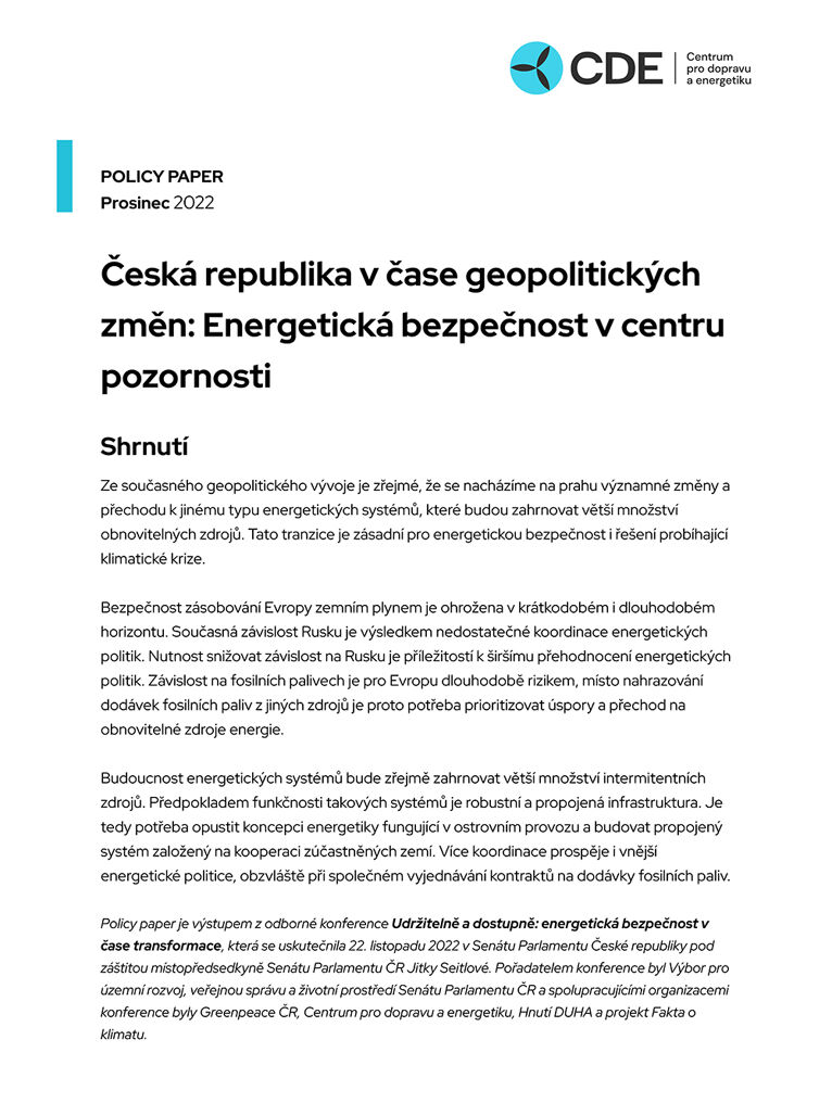 Česká republika v čase geopolitických změn: Energetická bezpečnost v centru pozornosti